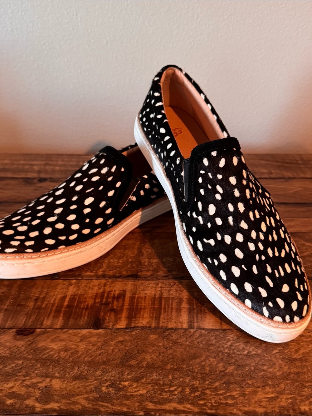 UGG Soleda Black & White Spotted Hair on Hide Slip-On Loafers